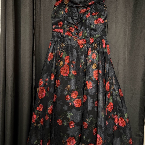 Unique Vintage Black and Red Floral High Low Dress - Picture 4 of 16
